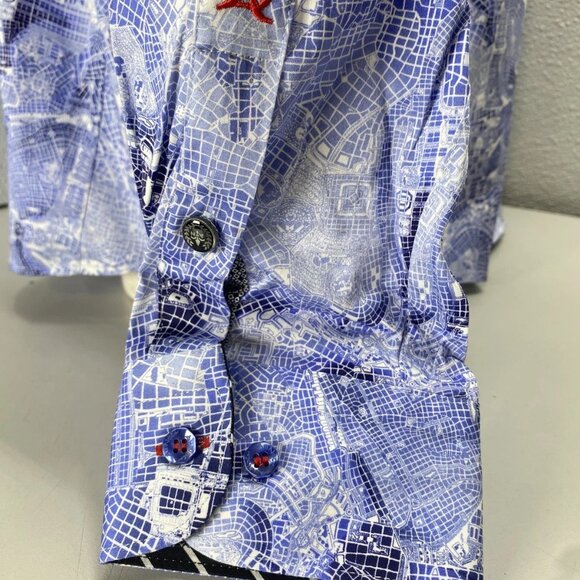 Au Noir Men’s Mirabeau Grid Pattern Button-Up Shirt  Light Blue - Picture 9 of 15